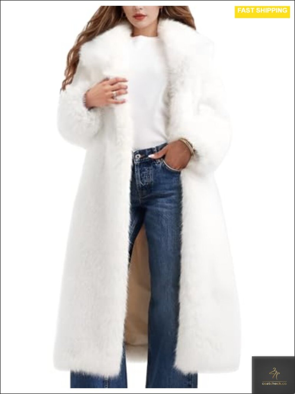 Women's Long Faux Fur Coat Plush Shawl Collar Warm Winter Jacket
